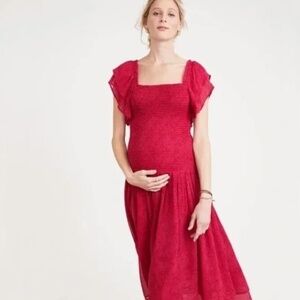 Hatch Maternity Midi Dress Cosette Pink Floral Ruffle - Size 1/S